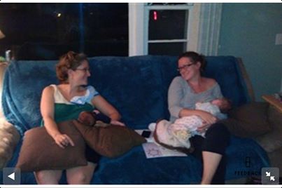 Kristen breastfeeding with her friend.