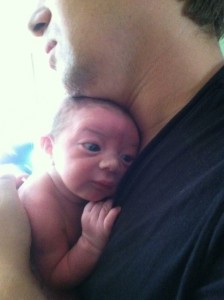 Danny Pitt Stoller with newborn